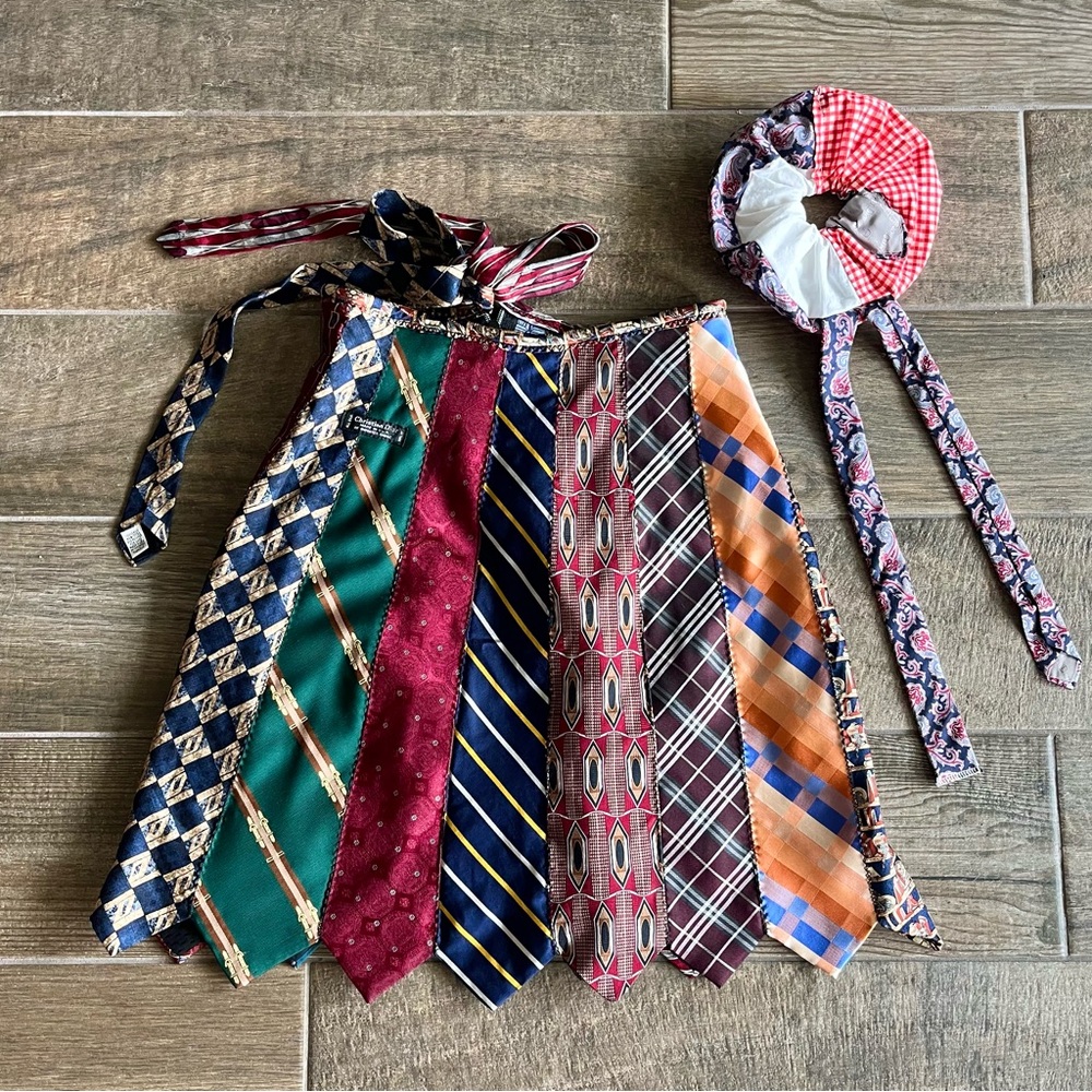 Handmade Skirt Made Entirely from Ties + Matching Scrunchies — SKU 08151